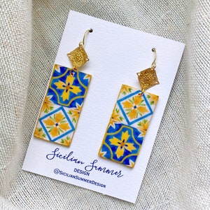 Rectangle  wooden Italian tile earrings