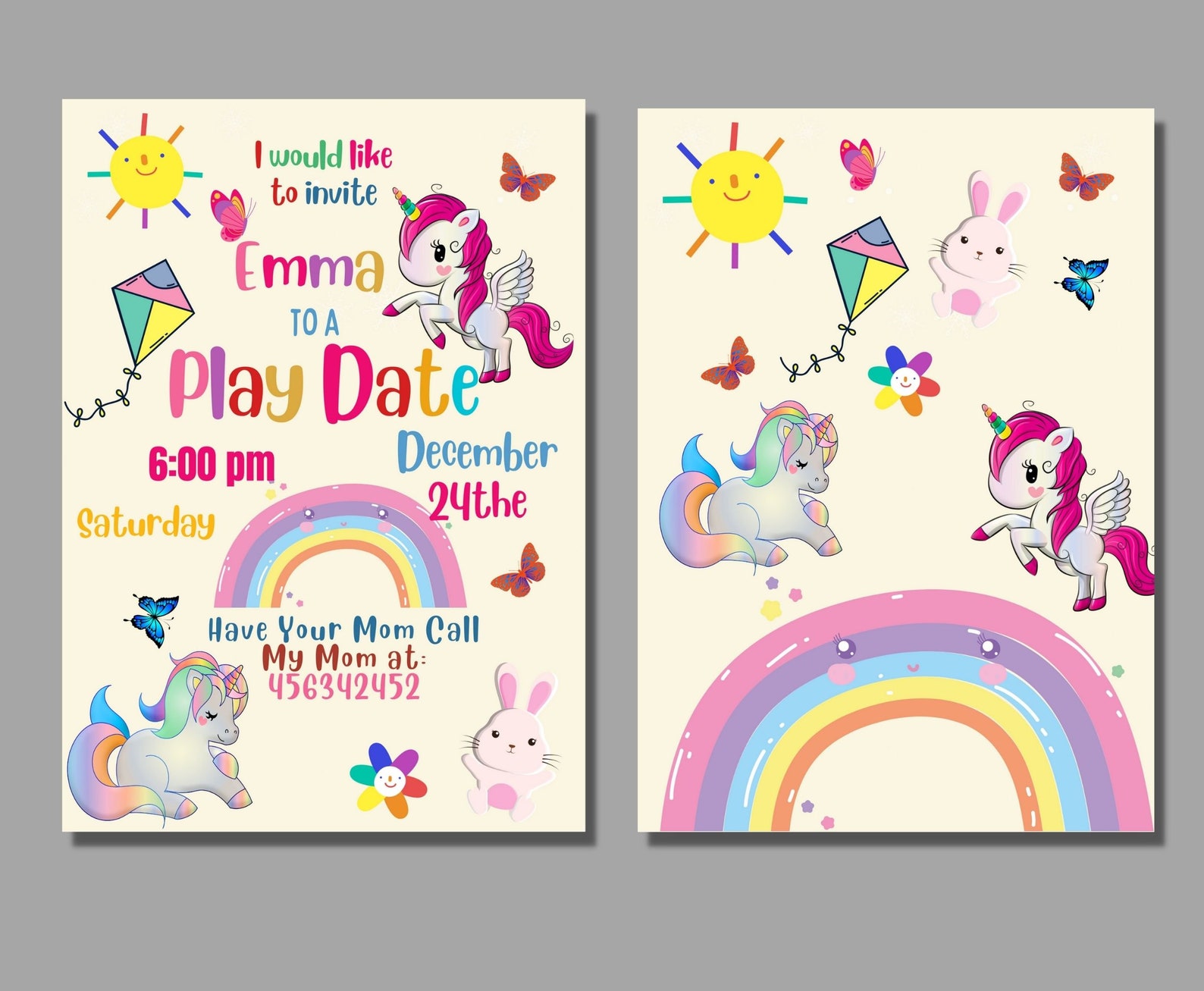 Playdate Invitation Template Editable Printable Playdate Card, Unicorn ...