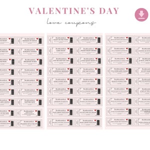 Love Coupons Valentines Day Gift Printable Coupons, Couple Coupons Anniversary Gift for Boyfriend, Husband, Girlfriend or Wife, DIY gif PDF
