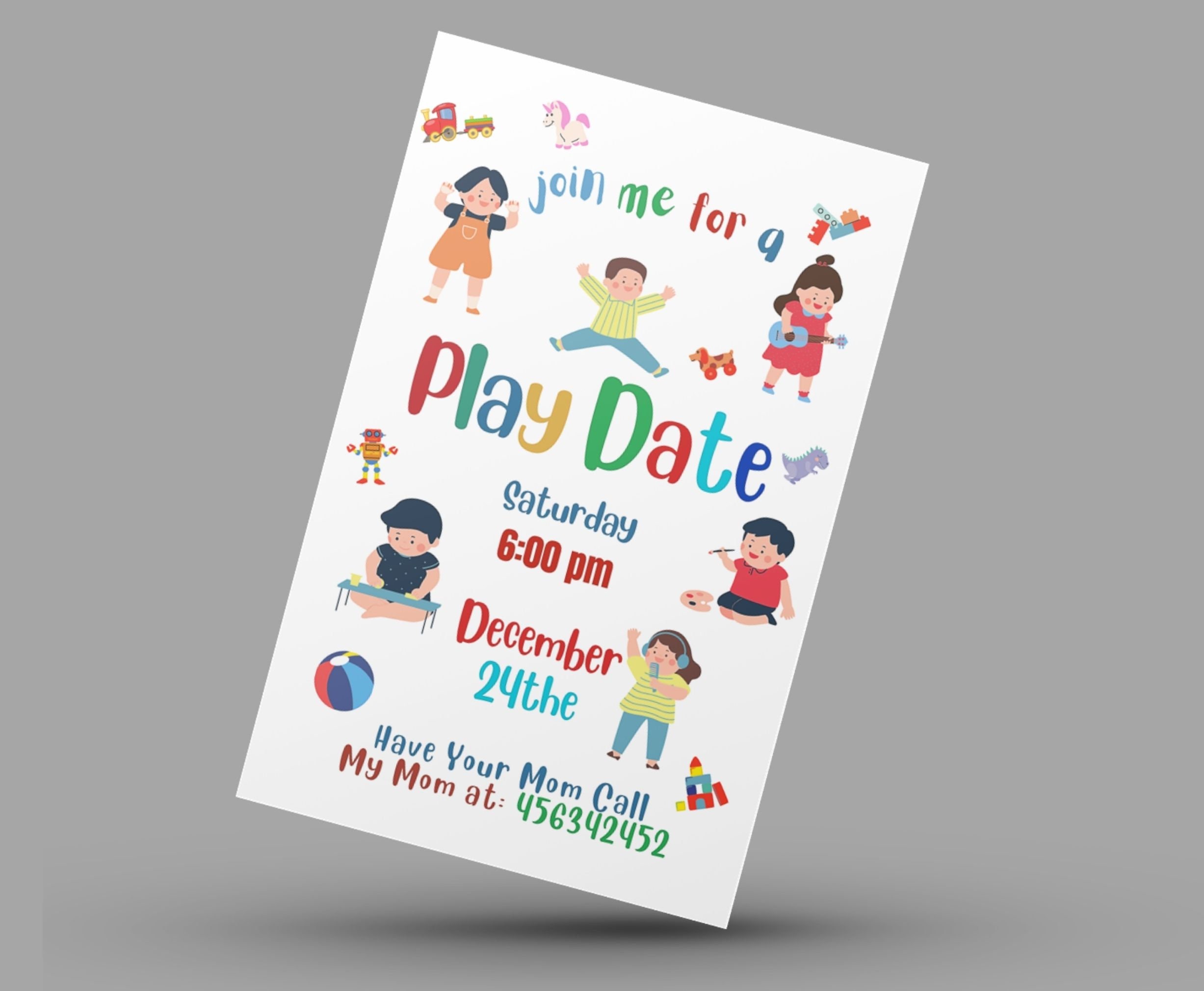 Playdate Invitation Template Editable Printable Playdate Card, Play Playdate Invitation Template Editable Printable Playdate Card, Play