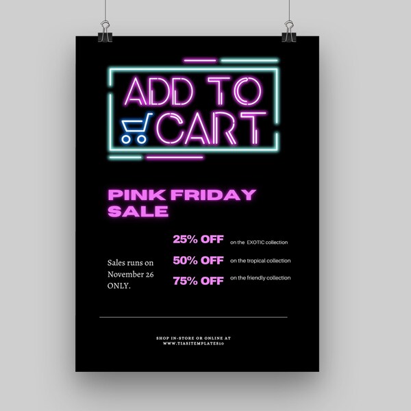 Black Friday Flyer, Black Friday Sale Flyer, Promotion Holiday advertisement Marketing Poster. Printable Sale. Pink Friday Cyber Monday PDF