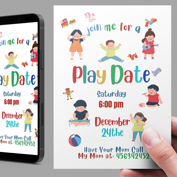 Playdate Invitation Template Editable Printable Playdate Card, Play date Invite, Digital Playdate Cards Print, Kindergarten Playdate Cards