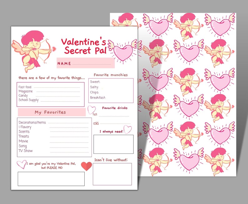 Valentine s Day Secret Pal Questionnaire Printable Gift Etsy