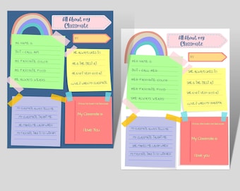 All about My Classmate, All about My Best Friend Worksheet Editable, my all friends, about Him /Her Printable, everything about my friend