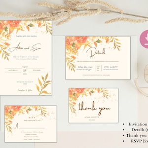 Herfst bruiloft uitnodiging sjabloon, herfst thema bruiloft uitnodiging, rustieke herfst bruiloft uitnodigen, Boho herfst, verbrande oranje bladeren, herfst bloemen