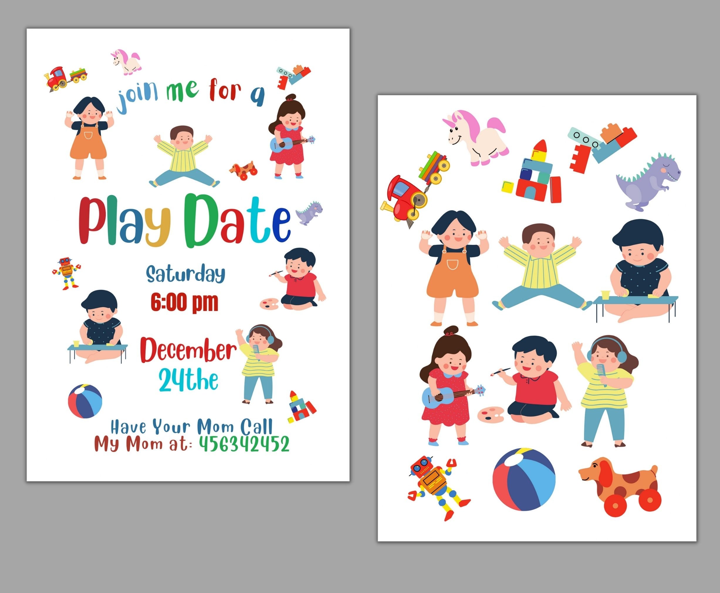 Playdate Invitation Template Editable Printable Playdate Card Play Playdate Invitation Template Editable Printable Playdate Card Play