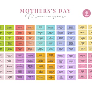 Mother&#39;s Day Coupon Book, Mother&#39;s Day Printable Coupon Book Gift, Printable Mother&#39;s Day Coupon Book, DIY gift, 100 Mother&#39;s Day Coupons,