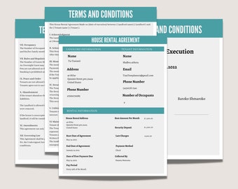 House Rental Lease Agreement Template, Editable Rental Agreement, Simple Lease Contract, Rental Forms, Landlord Forms, Edit in Canva