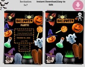 Halloween Party,Editable Printable Invite,Eat Drink be Scary Invite,Halloween Party Flyer,Pumpkins,Skulls, Ghost Fall,Costume Party for Kids