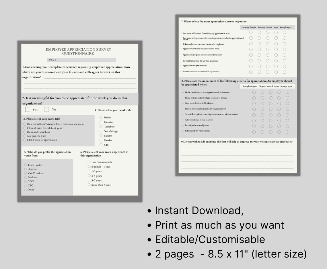 Employee Appreciation Survey Questionnaire Employee Evaluation Surveys