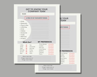 Employee Favorites List Questionnaire, Get to Know Employee, Employee Birthday, Employee Wishlist, Manager Team Building, team activities