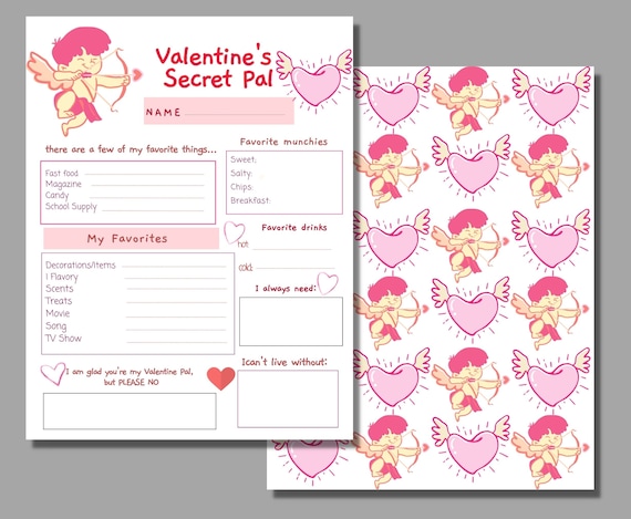 Valentines Day Secret Pal Questionnaire Printable T Etsy