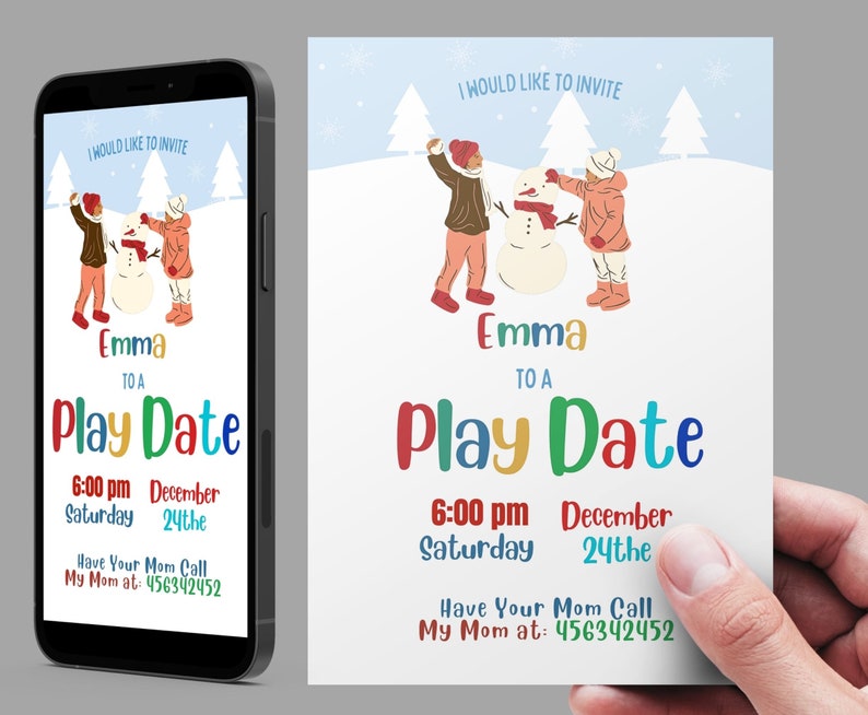 Playdate Invitation Template Editable Printable Playdate Card, Play Date Invite, Digital ...