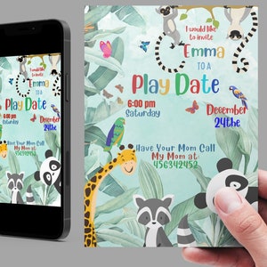 Playdate Invitation Template Editable Printable Playdate Card, Play date Invite, Digital Playdate Cards Print, Kindergarten Playdate Cards