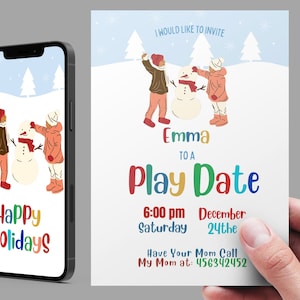 Playdate Invitation Template Editable Printable Playdate Card, Play date Invite, Digital Playdate Cards Print, Kindergarten Playdate Cards