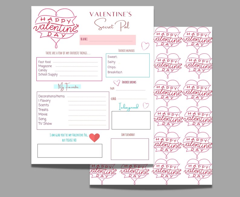 Printable Secret Valentine Questionnaire