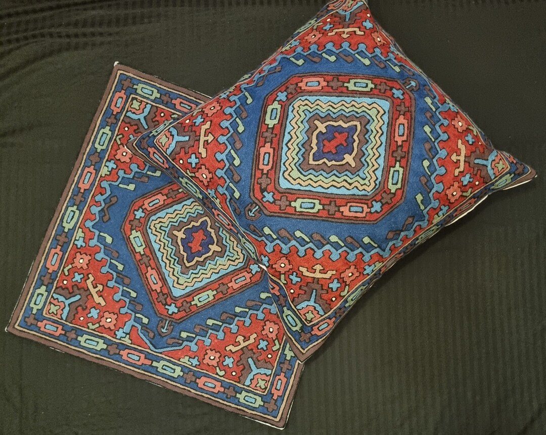 Kashmiri Kilim Chainstitch Cushion/pillow Cover 24x24 Etsy