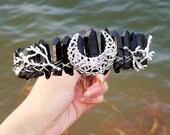 Black Crystal Crown, Moon Crystal Tiara, Quartz Headband, Festival Crown, Rave Crown, Mermaid Crown, Mermaid Headpiece, Gifts for Her