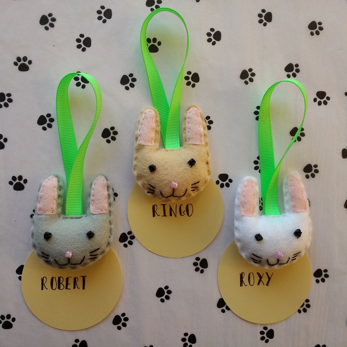 Handmade Felt Rabbit Bunny Ornament Hanger Charm Paw Print Etsy