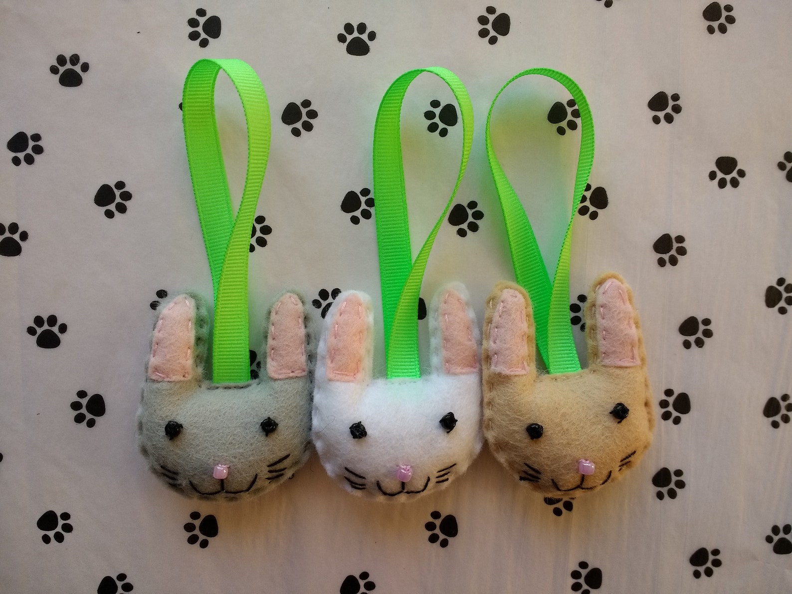 Handmade Felt Rabbit Bunny Ornament Hanger Charm Paw Print Etsy