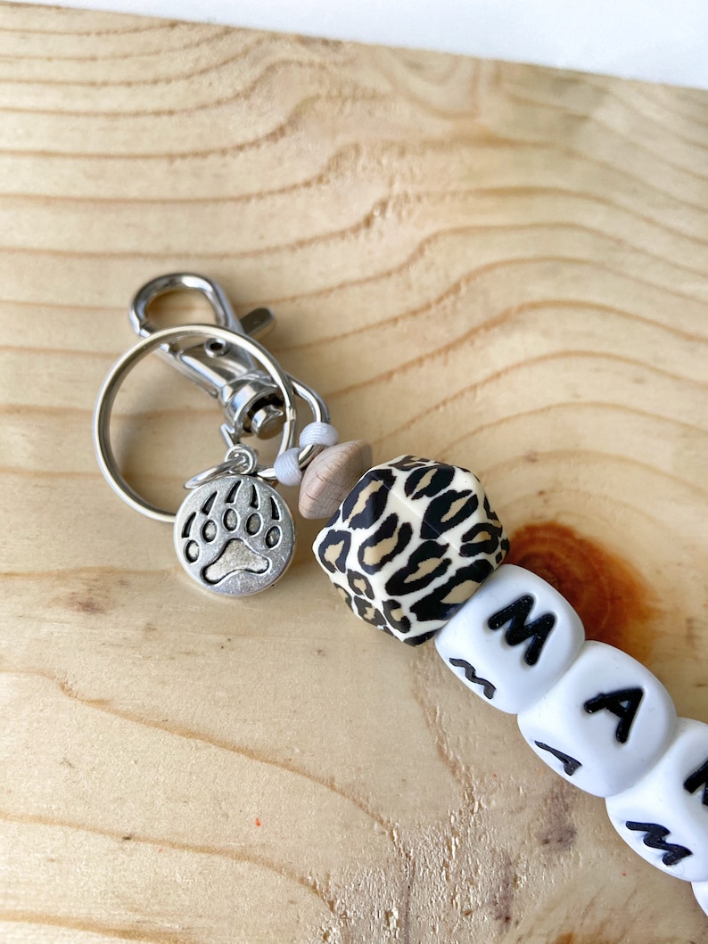 backpack or diaper bag leopard print mama beads for your purse bear charm Mama Bear keychain mama gift