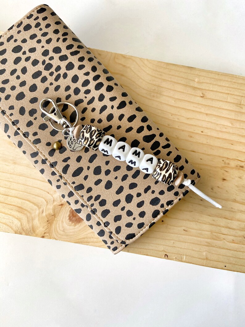 backpack or diaper bag leopard print mama beads for your purse bear charm Mama Bear keychain mama gift