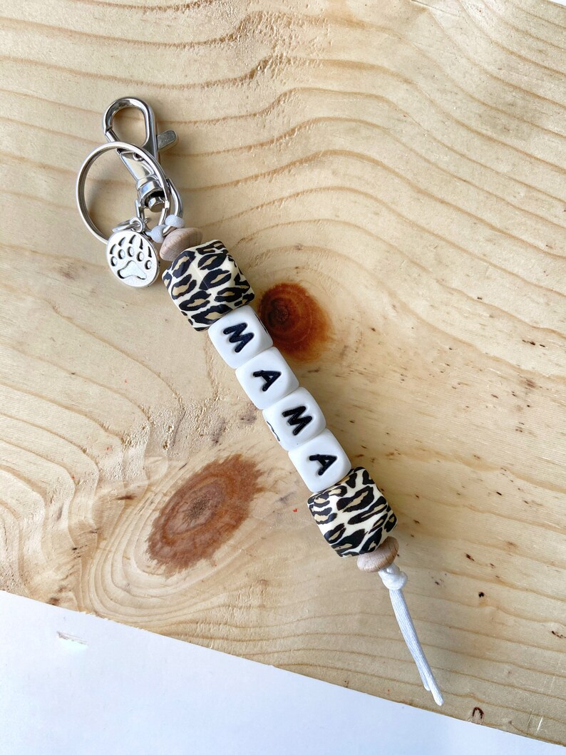 backpack or diaper bag leopard print mama beads for your purse bear charm Mama Bear keychain mama gift