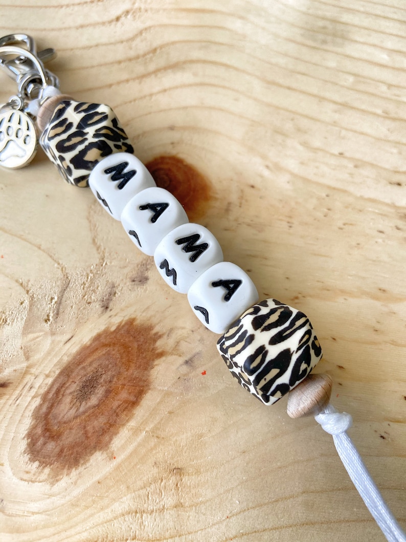 backpack or diaper bag leopard print mama beads for your purse bear charm Mama Bear keychain mama gift