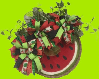 Watermelon Wreath, Summer Wreath, Summer Decor, Housewarming Gift, Watermelon Door Hanger, Watermelon Slice, Front Door Wreath