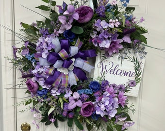 Spring Wreath, Mothers Day Wreath, Everyday Wreath, Summer Wreath, Purple Grapevine Wreath, Mothers Day Gift, Welcome Wreath