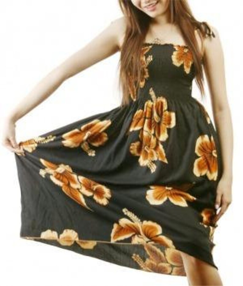 Hibiscus Print Womens Hawaiian Luau Short Elastic Tube Dress One Size Fits Most Choose Your