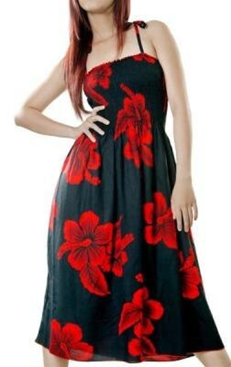 Hibiscus Print Womens Hawaiian Luau Short Elastic Tube Dress One Size Fits Most Choose Your