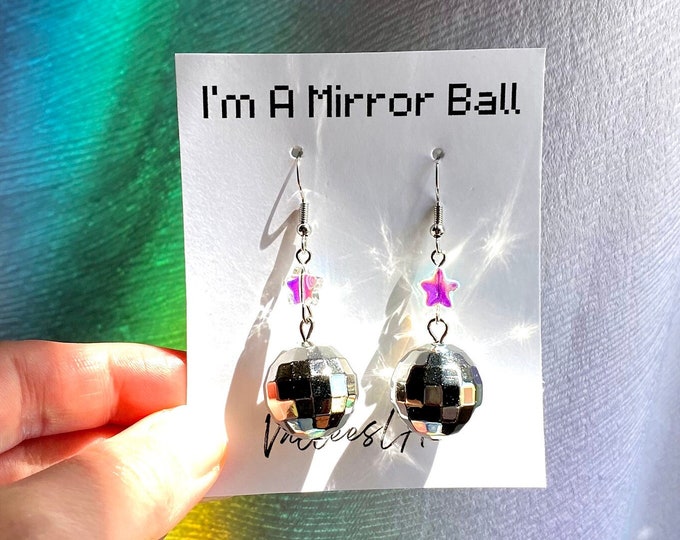 STARRY MIRROR BALL Earrings Suncatcher Concert Gold Silver Party Jewelry Trendy Birthday Concert Bachelorette Unique gift Star Disco Ball