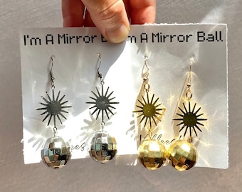 DISCO INFERNO Earrings Suncatcher Concert Mirror Ball Gold Silver Party Jewelry Trendy Bachelorette gift Disco Ball Earrings Sun Earrings