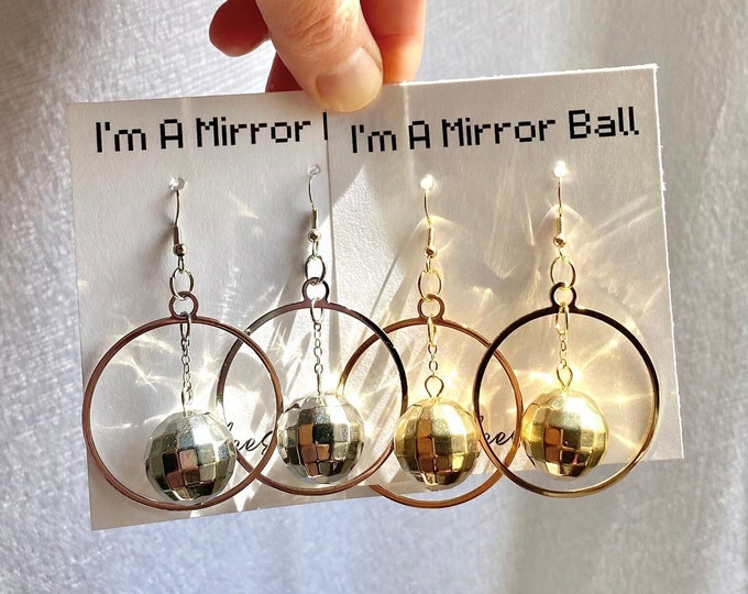 MIRROR BALL HOOPS Earrings Suncatcher Concert Gold Silver Hoop Party Jewelry Trend Bachelorette Unique gift Fashion Wedding Disco Ball