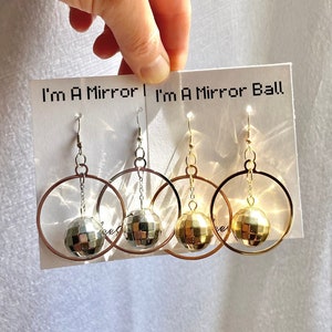 MIRROR BALL HOOPS Earrings Suncatcher Concert Gold Silver Hoop Party Jewelry Trend Bachelorette Unique gift Fashion Wedding Disco Ball