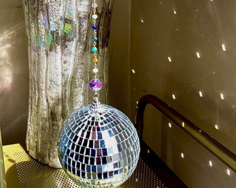 Multicolor DISCO BALL Suncatcher Crystal Rainbow Mirror Decor Wall Window Hanging Art Party Unique Gift Retro 70s Sun Catcher
