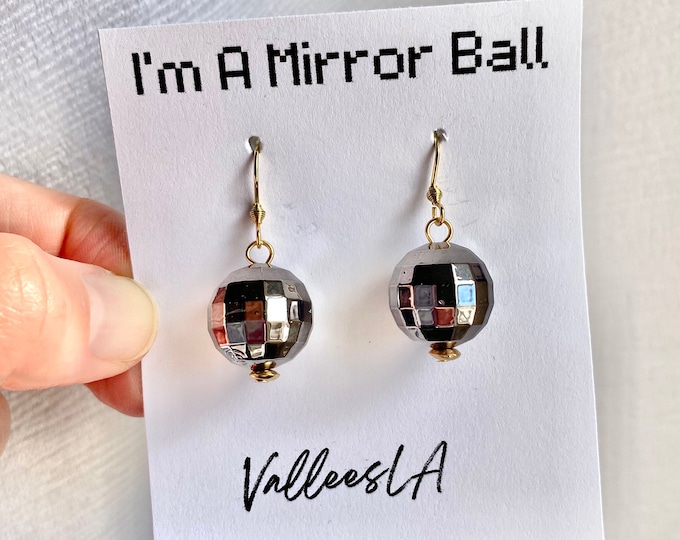 BLACK MINI MIRROR Ball Earrings Suncatcher Concert Gold Party Jewelry Trendy Birthday Concert Fashion Bachelorette Unique gift Disco Ball