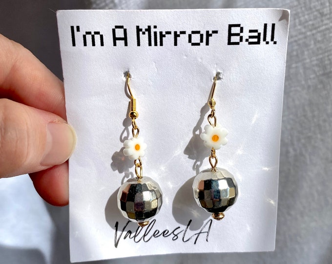 Mini DAISY MIRROR BALL Earrings Suncatcher Concert Birthday Jewelry Trendy Art Decor Bachelorette Swift unique gift Disco Ball Flower
