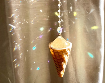 Waffle Cone Suncatcher Sprinkles Dripping Prism Crystal Drip Window Wall Art Hanging Bead Unique Gift Resin Glitter Food Rainbow Ice Cream