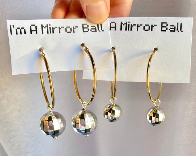 DANGLE MIRROR BALL Hoops Earrings Suncatcher Concert Swift Party Jewelry Trendy Fashion Bachelorette Unique gift Disco Ball Stainless Steel