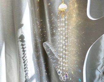 Jellyfish Suncatcher Sun Catcher Crystal AB Prism Ball Crystal Bead Chain Window Art Wall Art Resin Sun Catcher Sea Ocean Decor Unique Gift