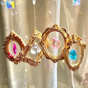 CUSTOM Prism Frame Suncatcher Vintage Antique Photo Crystal Window Wall Art Hanging Unique Gift Resin Gold Oval Sun Catcher Decor Rainbows