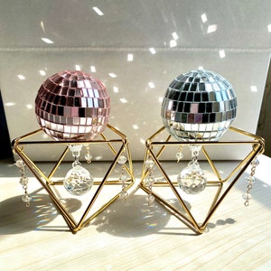 DISCO BALL Tabletop Suncatcher Crystal Mirror Ball Rainbow Decor Desktop Countertop Work Gift Desk Table Sun Catcher Pink champagne Gold