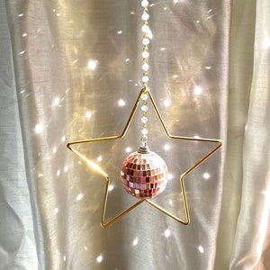 PINK STERNE DISCO Kugel Suncatcher Kristall Spiegelkugel Hochzeit Regenbogen Planeten Alien Tanzparty Fenster Wand Kunst einzigartige Geschenke Himmel Universum
