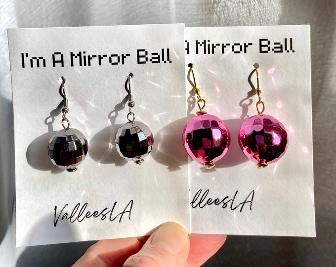 MIRROR BALL Earrings Suncatcher Concert Gold Silver Party Jewelry Trendy Birthday Concert Bachelorette Unique gift Disco Ball Black Pink