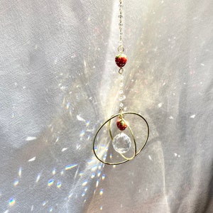 STRAWBERRY RHINESTONE Suncatcher Gift for Her Fruit Wedding Nursery Bedroom Dorm Art Decor Wall Hanging Work Unique Gift Birthday Crystal