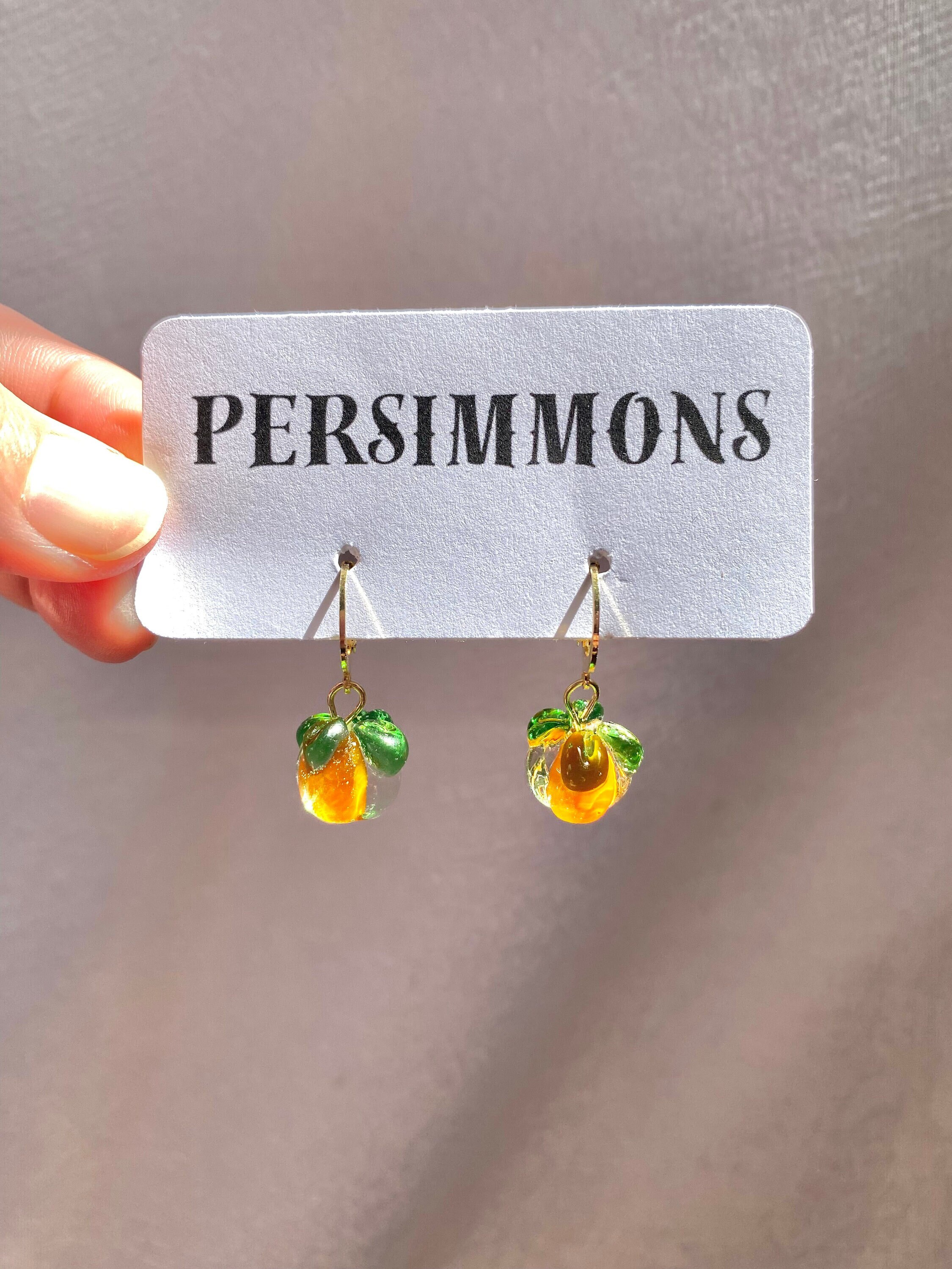 PERSIMMON HOOPS Earrings Fruit Berry Unique Gift Bead Jewelry Trendy Fashion Garden Plant Food Art Decor Gift for Her Disco Ball Lampwork