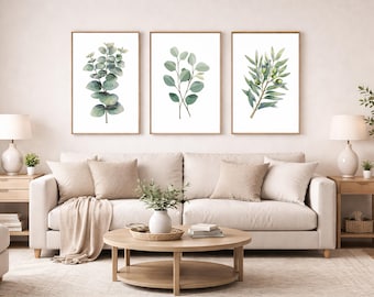 ユーカリとオリーブのウォールアート9点セット、植物画プリント、ミニマルなインテリア、即時ダウンロード