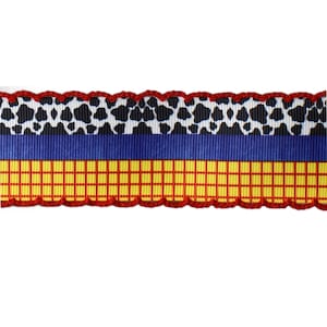 1.5-2.25" cow print grosgrain ribbon, cow moonstitch ribbon, western ribbon, embroidery ribbon, moonstitch ribbon, cow ribbon Option #1